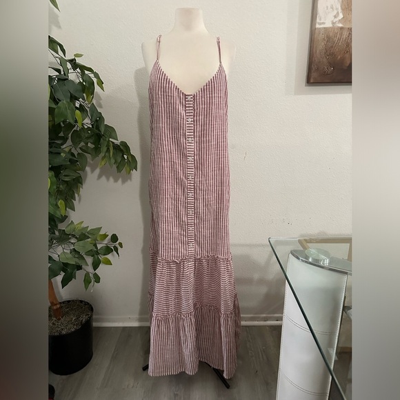 Anthropologie Sundry Maxi Dress Striped Red Button Up Vacation Size 3 Medium - Picture 1 of 5